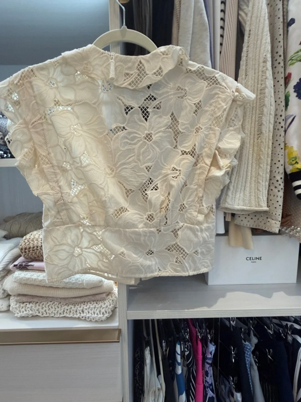 Sandro Cream Lace Ruffle Button-Front Top - Picture 7 of 9